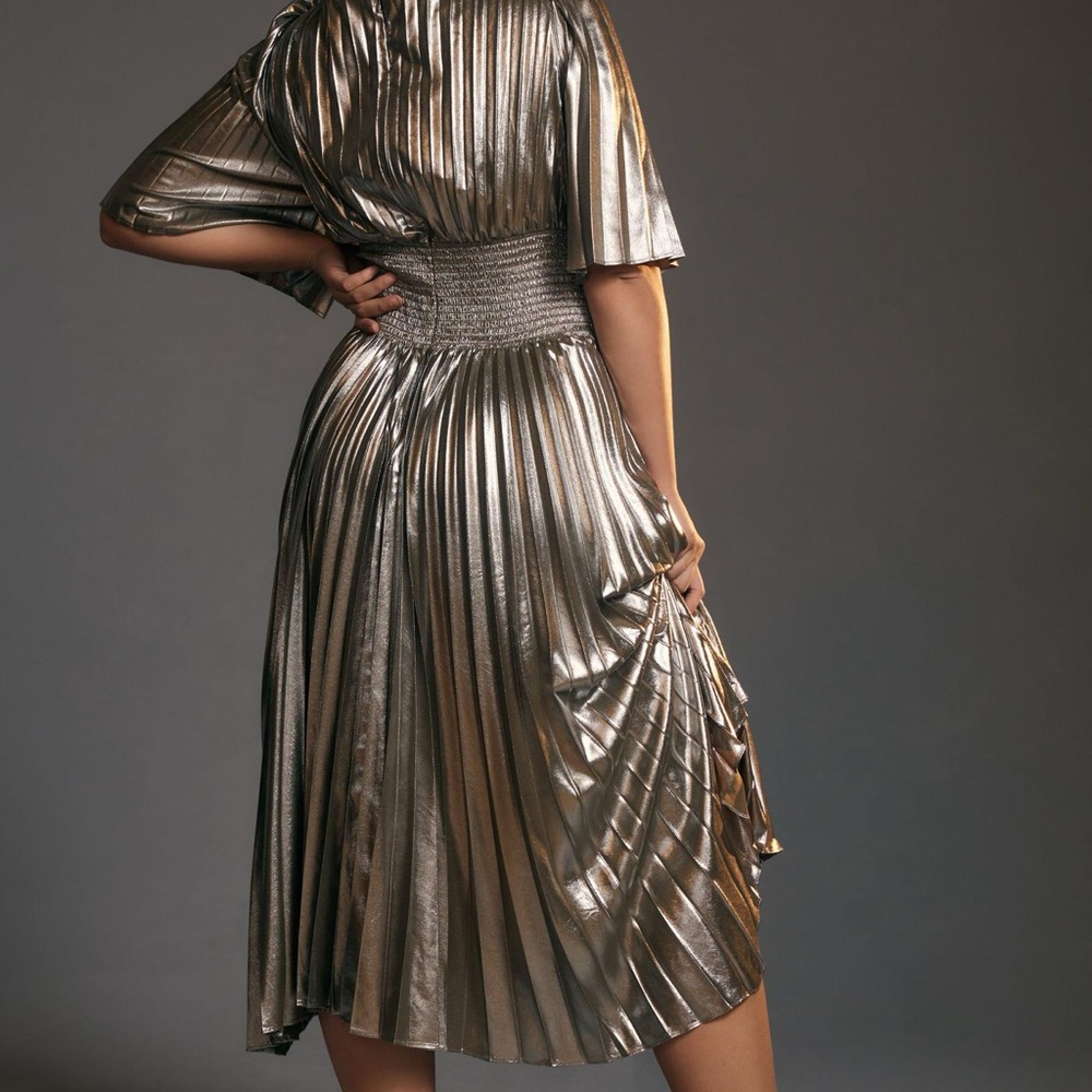 By Anthropologie Short-Sleeve Metallic Cutout Midi Dress - Picture 12 of 12